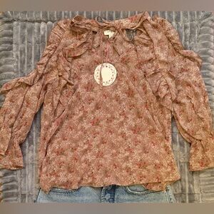 Umgee Floral Ruffle Blouse - Brown and Red